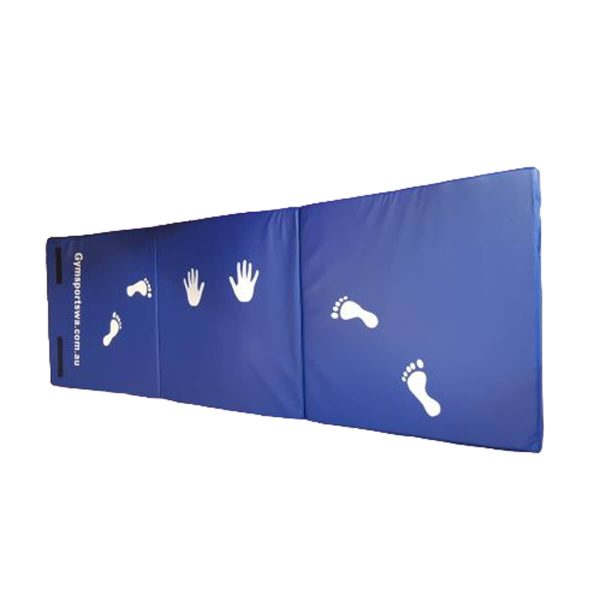 Cartwheel Beam Mat 2-fold. Measuring 180cmx60cmx3cm. Has tabs to attach to door. One side pink and the other blue. Fire Retardant Vinyl. Quality Made.